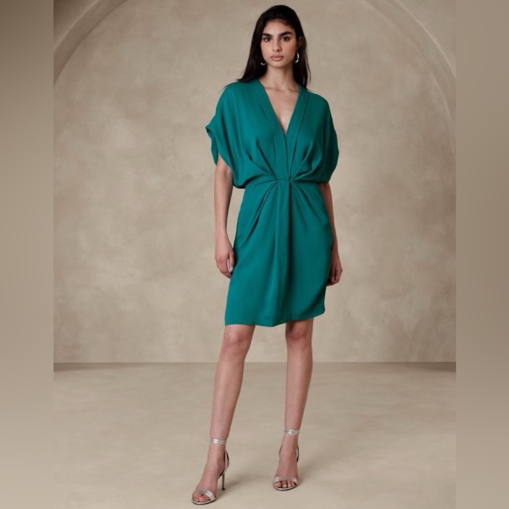 NWT! NWT! Banana Republic Teal Mari Draped Crepe Dress - Size 10